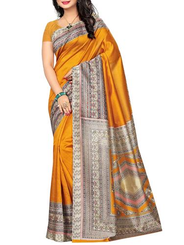 contrast printed border saree with blouse - 15616403 - Very Small Image - 1
