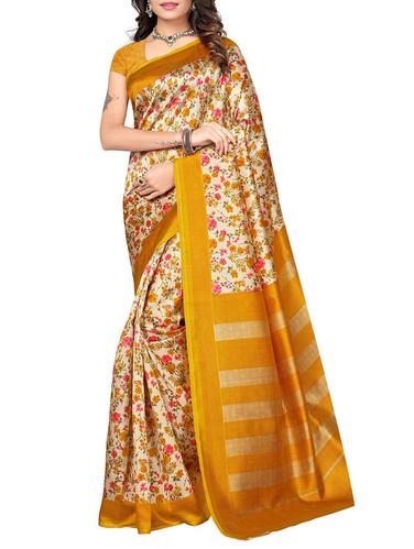 striped pallu floral printed saree with blouse - 15616407 - Very Small Image - 1