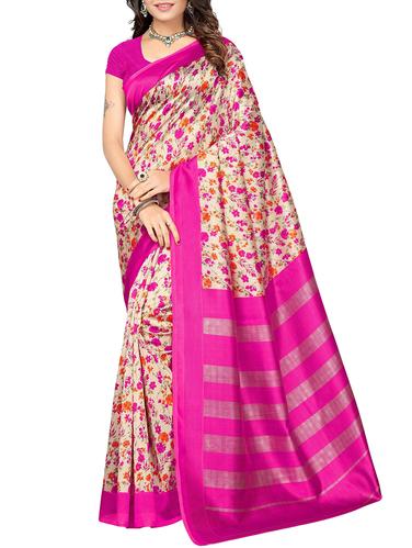 striped pallu floral printed saree with blouse - 15616408 - Very Small Image - 1