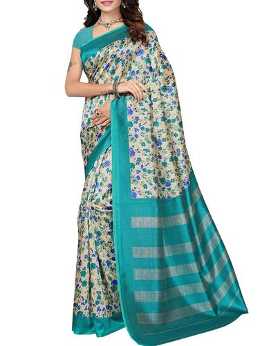 striped pallu floral printed saree with blouse - 15616409 - Very Small Image - 1