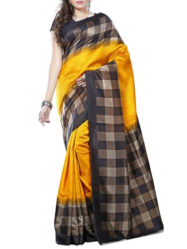 checkered printed border saree with blouse - 15616410 - Very Small Image - 1