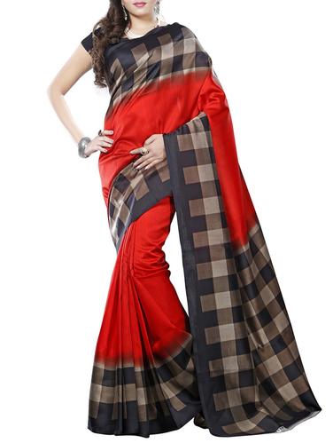 checkered printed border saree with blouse - 15616411 - Very Small Image - 1