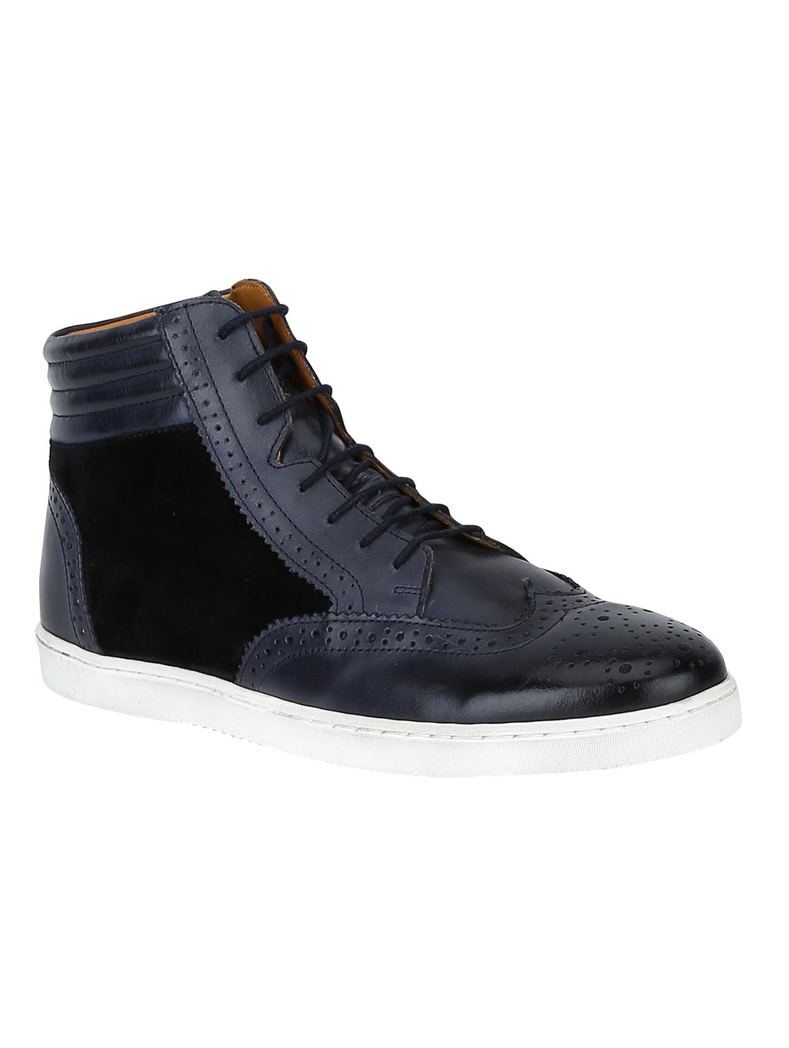 navy Leather lace up sneakers - 15616475 - Zoom Image - 1