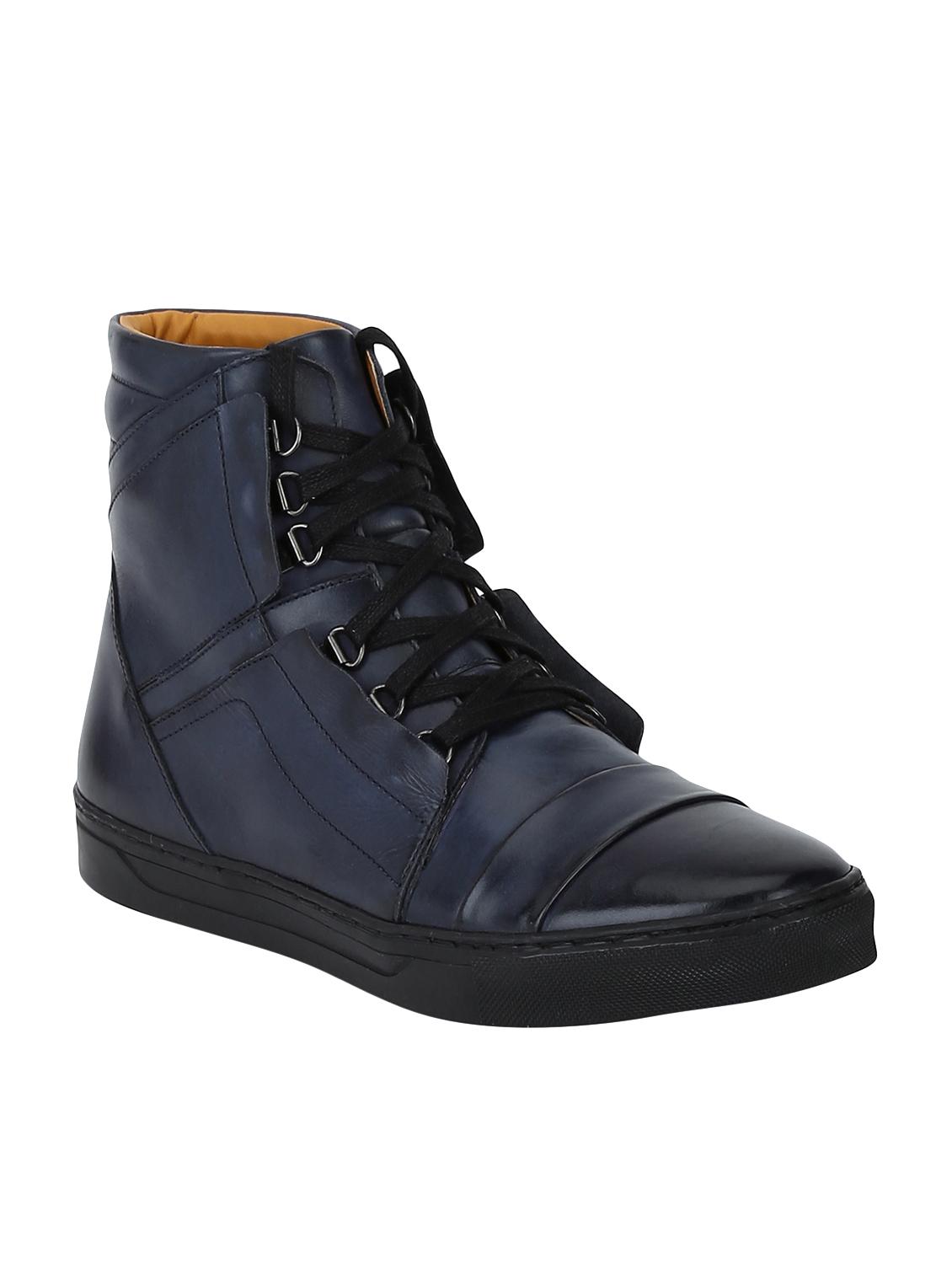 navy Leather lace up sneakers - 15616501 - Zoom Image - 1