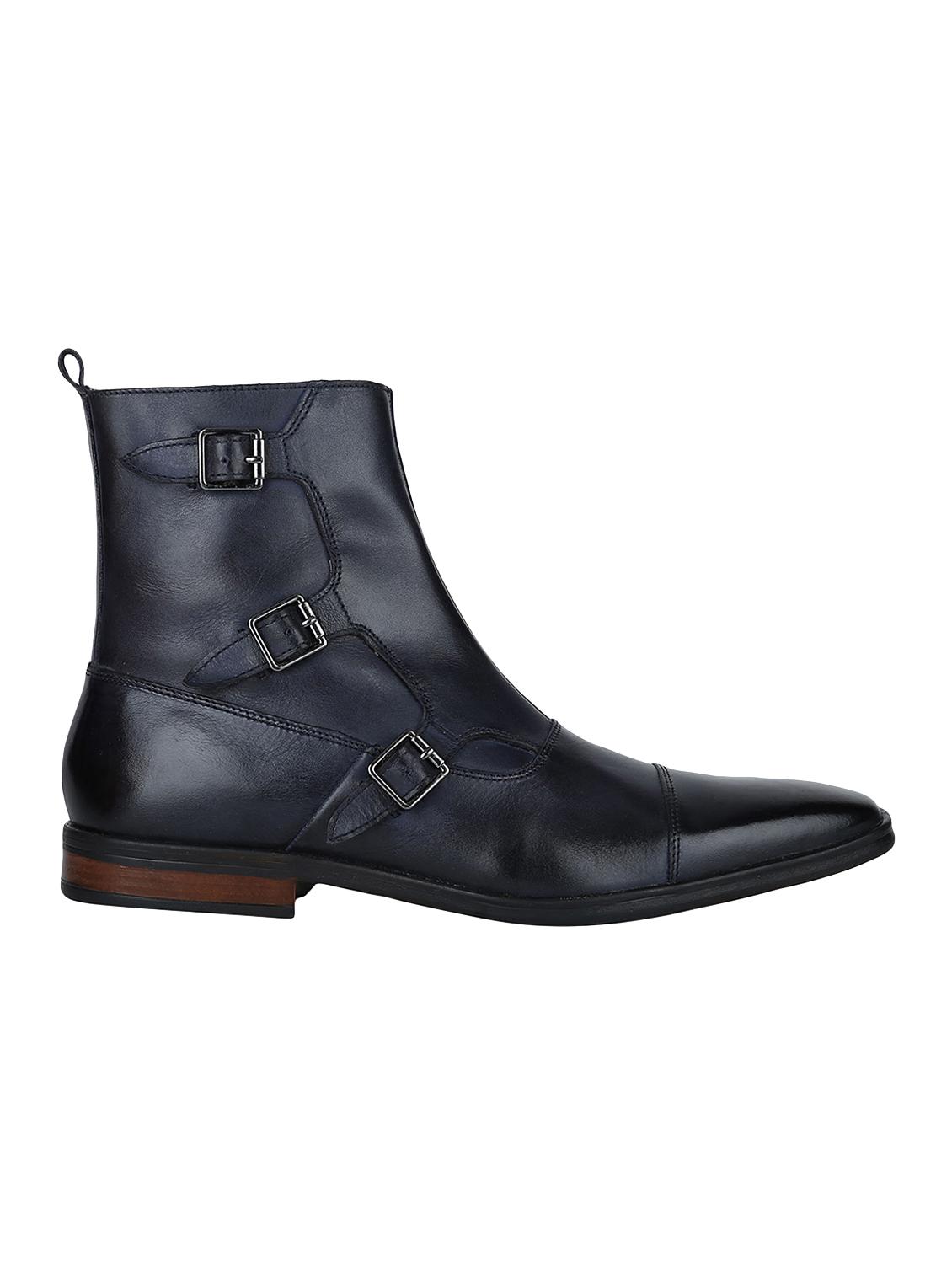 navy Leather slip on boots - 15616515 - Zoom Image - 1