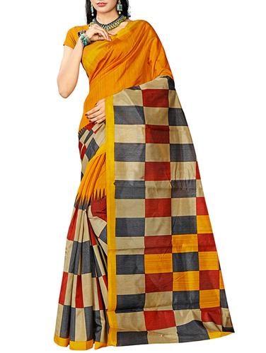 checkered printed bhagalpuri saree with blouse - 15616573 - Very Small Image - 1