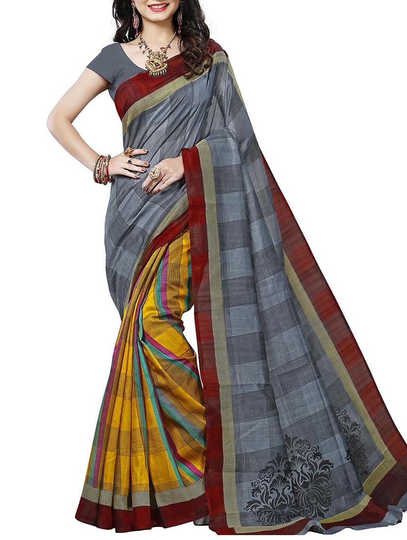 half & half checkered bhagalpuri saree with blouse - 15616575 - Zoom Image - 1