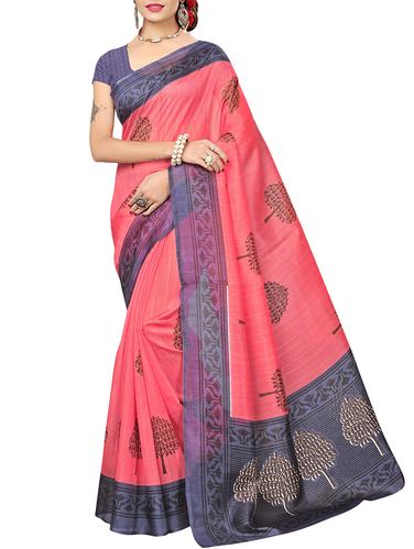 contrast printed pallu bhagalpuri saree with blouse - 15616586 - Very Small Image - 1