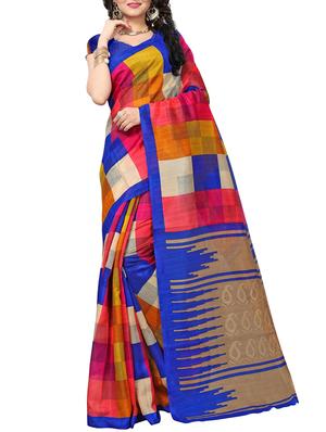 checkered printed bhagalpuri saree with blouse - 15616592 - Standard Image - 1