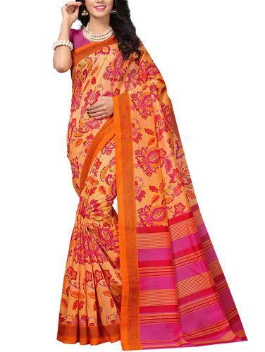 striped pallu kalamkari printed saree with blouse - 15616614 - Very Small Image - 1