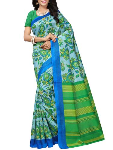 striped pallu kalamkari printed saree with blouse - 15616615 - Very Small Image - 1