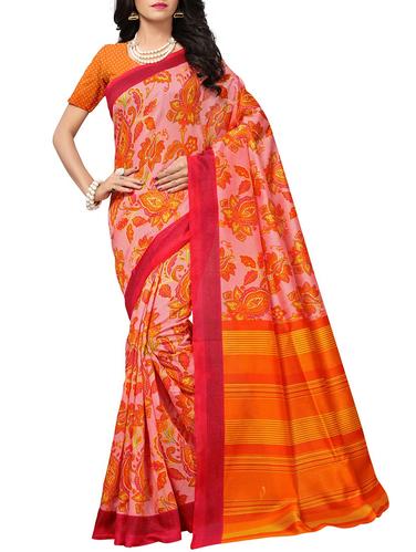 striped pallu kalamkari printed saree with blouse - 15616616 - Very Small Image - 1