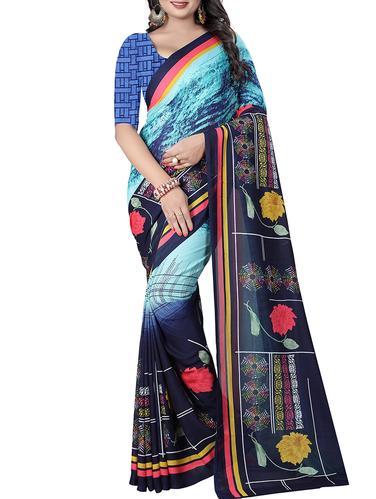 floral printed saree with blouse - 15616664 - Very Small Image - 1