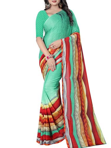 geometrical printed border saree with blouse - 15616665 - Very Small Image - 1