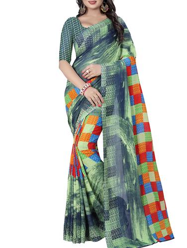 checkered printed saree with blouse - 15616671 - Very Small Image - 1