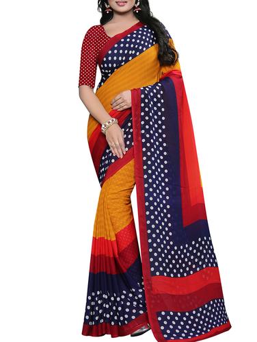 polka dots printed saree with blouse - 15616676 - Very Small Image - 1