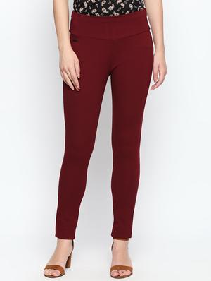 maroon solid high rise jegging - 15616871 - Standard Image - 1