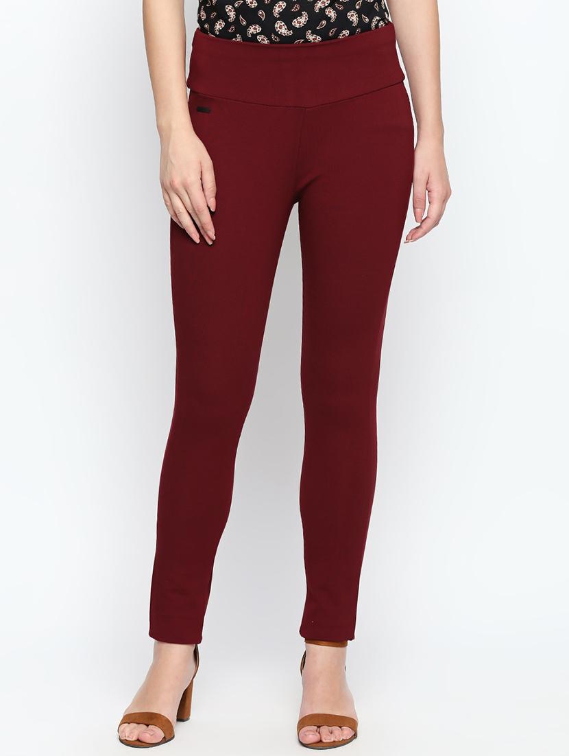 maroon solid high rise jegging - 15616871 - Zoom Image - 1