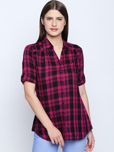 roll tab sleeve plaid shirt - 15616885 - Very Small Image - 1