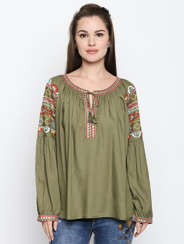 gathered embroidered detail top - 15616900 - Very Small Image - 1