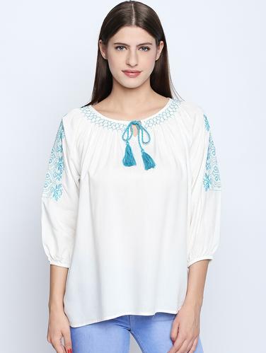 smocking detail embroidered top - 15616904 - Very Small Image - 1