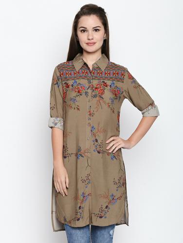 roll up sleeve back slit tunic - 15616911 - Very Small Image - 1