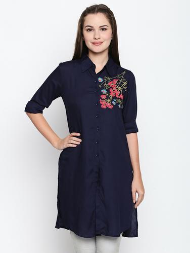 navy blue embroidered detail tunic - 15616912 - Very Small Image - 1