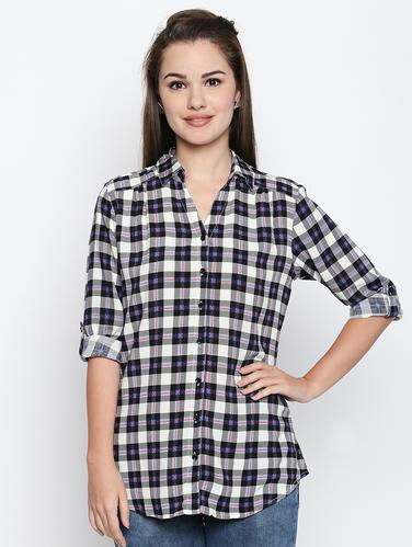 curved hem checkered shirt - 15616917 - Very Small Image - 1