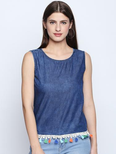 tasseled lace detail hem top - 15616931 - Very Small Image - 1