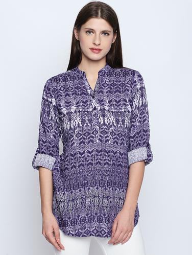 button detail roll up sleeved tunic - 15616940 - Very Small Image - 1