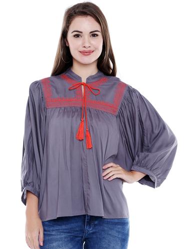 embroidered yoke gathered top - 15616942 - Very Small Image - 1