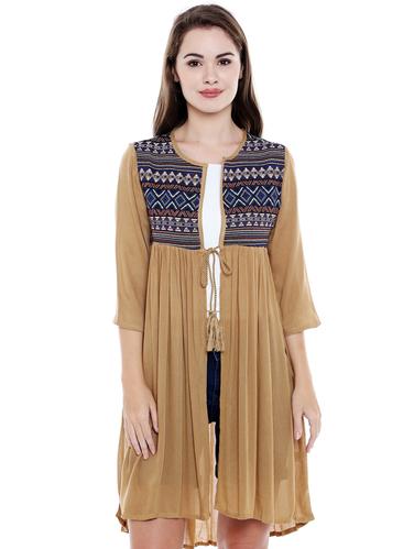beige embroidered yoke gathered shrug - 15616944 - Very Small Image - 1