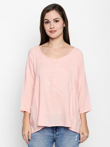 concealed placket scoop neck asymmetric top - 15616948 - Very Small Image - 1