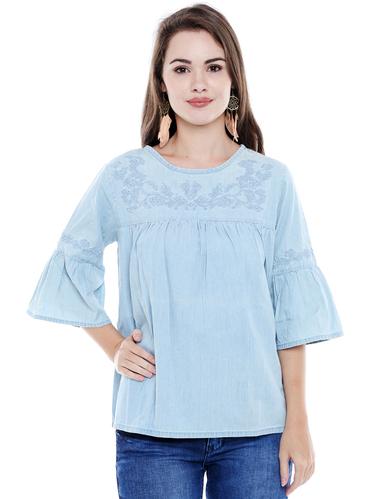 embroidered yoke gather detail top - 15616949 - Very Small Image - 1
