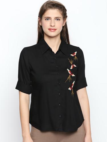 embroidered detail roll up sleeve shirt - 15616956 - Very Small Image - 1