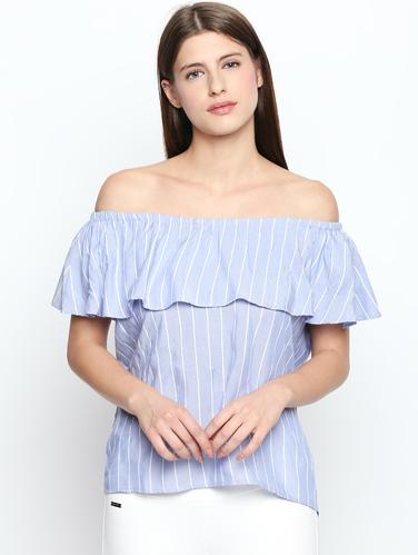 ruffle detail striped off shoulder top - 15616959 - Very Small Image - 1