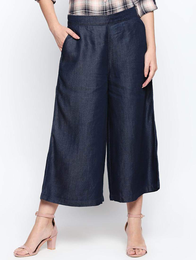 elasticated waist mid rise flared palazzo - 15617005 - Zoom Image - 1