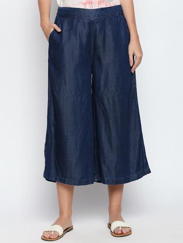 elasticated waist mid rise flared palazzo - 15617006 - Very Small Image - 1