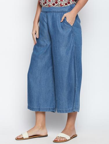 elasticated waist mid rise flared palazzo - 15617007 - Very Small Image - 1