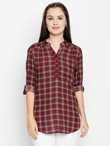 button detail checkered tunic - 15617009 - Very Small Image - 1