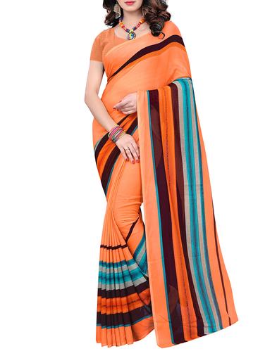 contrast striped printed saree with blouse - 15619052 - Very Small Image - 1