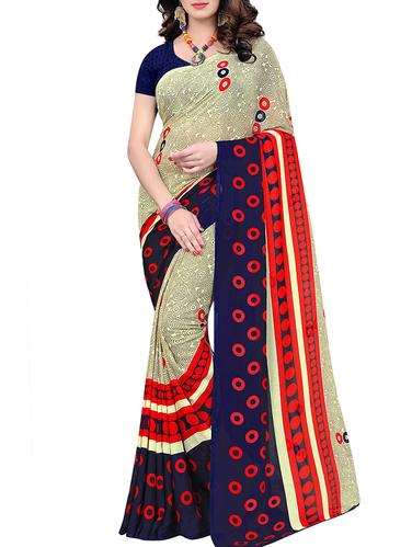contrast border geometrical printed saree with blouse - 15619053 - Very Small Image - 1