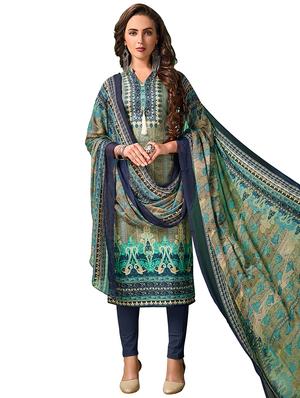 Printed unstitched churidaar suit - 15619536 - Standard Image - 1