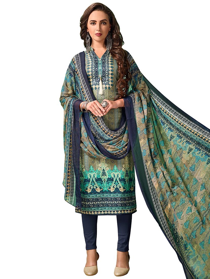 Printed unstitched churidaar suit - 15619536 - Zoom Image - 1