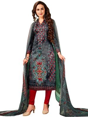 Printed unstitched churidaar suit - 15619538 - Standard Image - 1