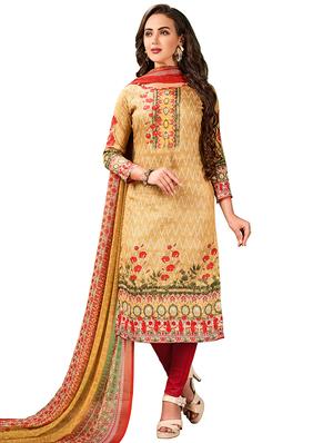 Printed unstitched churidaar suit - 15619539 - Standard Image - 1