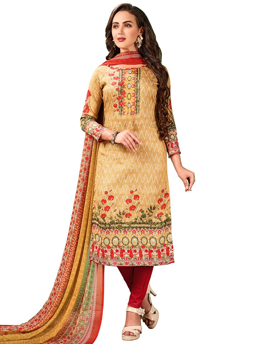 Printed unstitched churidaar suit - 15619539 - Zoom Image - 1