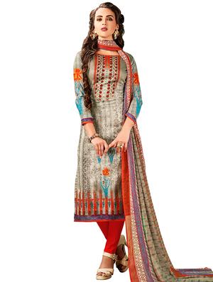 Printed unstitched churidaar suit - 15619542 - Standard Image - 1