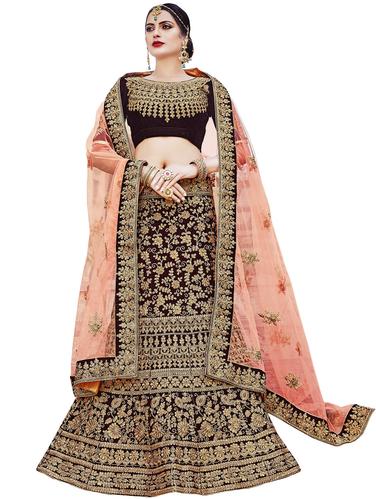 Gold zari embroidered flared lehenga - 15620212 - Very Small Image - 1