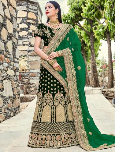 Gold zari embroidered flared lehenga - 15620219 - Very Small Image - 1